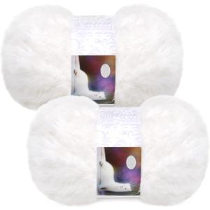 2 Pieces Soft Fur Yarn - Fuzzy, Fluffy Faux Fur Eyelash Yarn, Cream for Crochet, Knitting Projects - 30m/50g Each(White)
