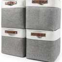 13x13 Cube Storage Bins, Collapsible Fabric Storage Box, 4 Pack Closet Baskets with Handles for Organizing, Shelf, Toys, Clothes, Home, Office, Nursery (Grey&White)