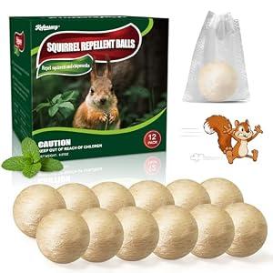 12 Pack Squirrel Repellent Balls- Chipmunks & Rodents Repellent for Outdoor & Indoor Use,Cars,Gardens, Bird Feeders & Attics-Safe for People,Plant-Based