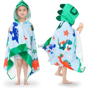 UOMNY Kids Beach Towels-Hooded Towels for Kids,Kids Hooded Bath Towel 30" x 50" for 3-10 Years,Pool Ponchos for Kids with Hood,Boys Beach Towel,Green Dinosaur