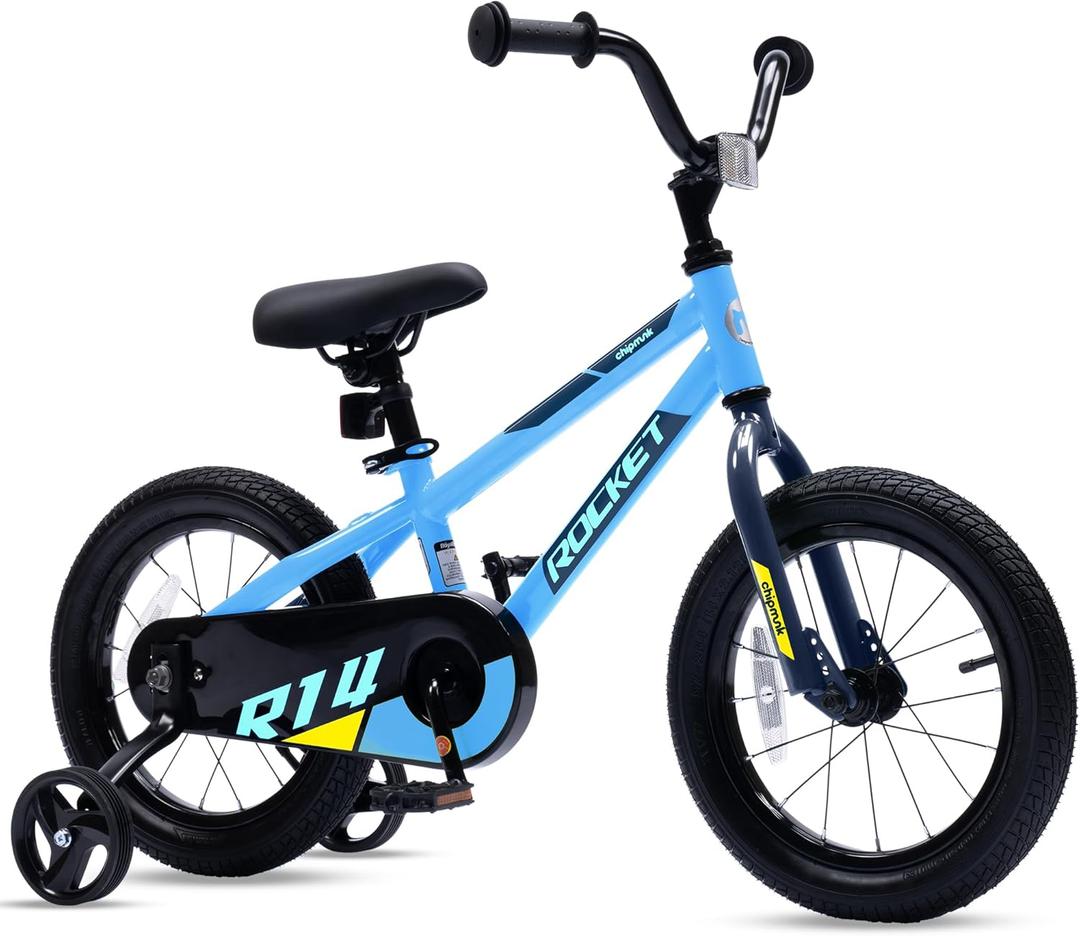 Chipmunk Kids Bike Toddlers 12 14 16 18 Inch Wheel Bicycle Beginners Boys Girls Ages 3-11 Years, Multiple Color Options (Rocket Light Blue)