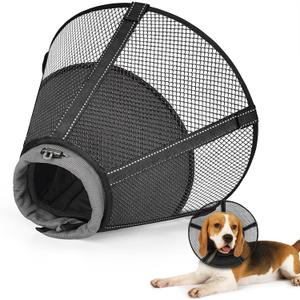 Dog Cone Collar After Surgery to Stop Licking: Soft Grid Recovery Collar with Detachable Pad, Elizabeth Cone Alternative for Large Medium, Small Dogs, Normal Eating and Drinking,L,Jet Black