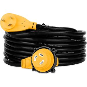 Camco PowerGrip 25-Ft 30 Amp RV Extension Cord w/90 Locking End - Features NEMA TT-30P Male & Marine-Style L5-30R Locking Female Connectors - Rated for 125V/3,750W - 100% Copper 10-Gauge Wire (55524)
