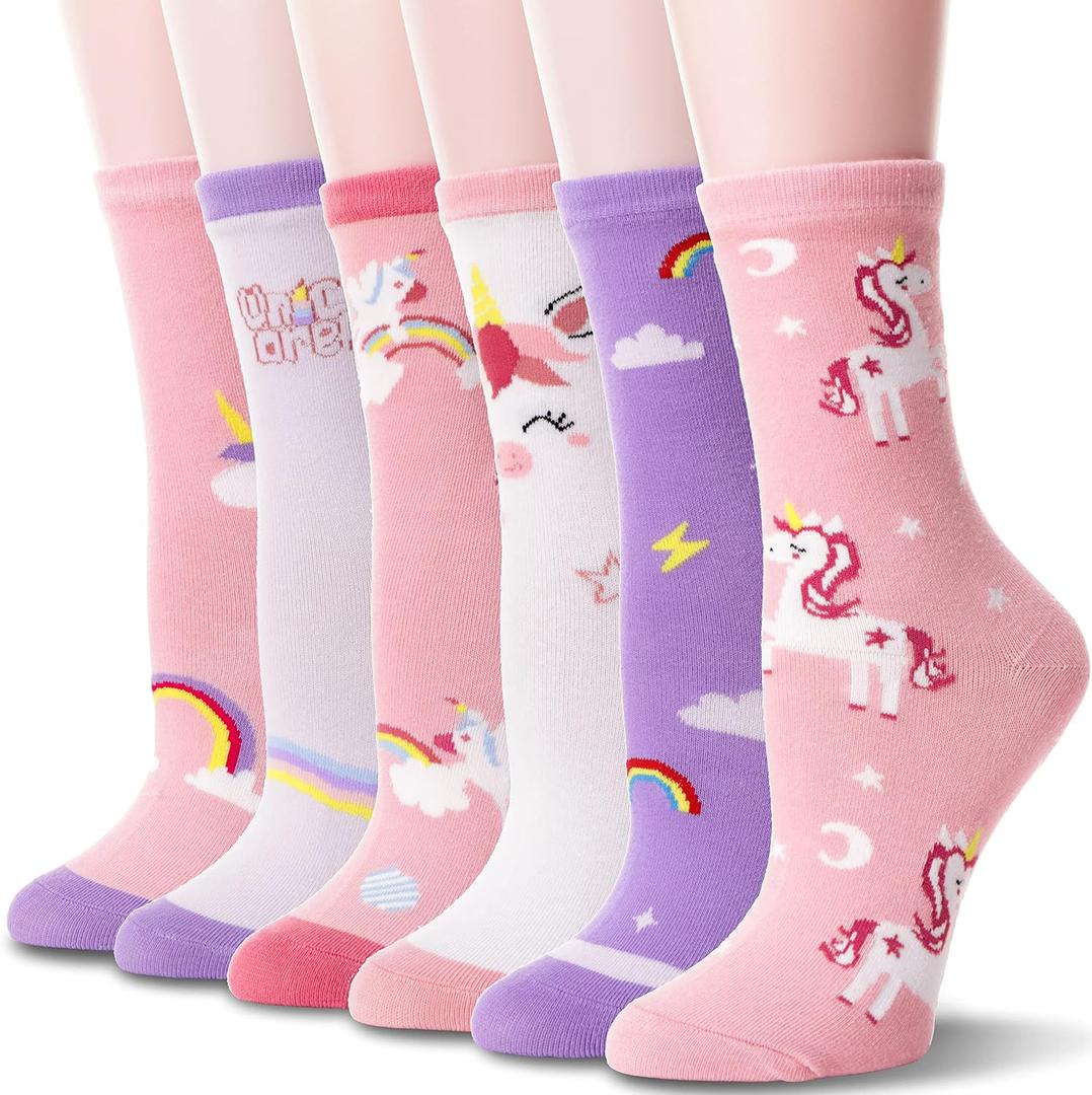 Unicorn Socks Gifts for Girls kids Cute Animal Fun Crew Fashion Funny Novelty Soft Cotton Socks 6 Pairs