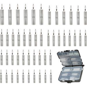 48Pcs Drop Shot Weights Set, Slim Pencil Style Lead Fishing Weights Sinkers Kit for Dropshot Rigging 6 Sizes Assorted with Barrel Swivel and Rig Beads