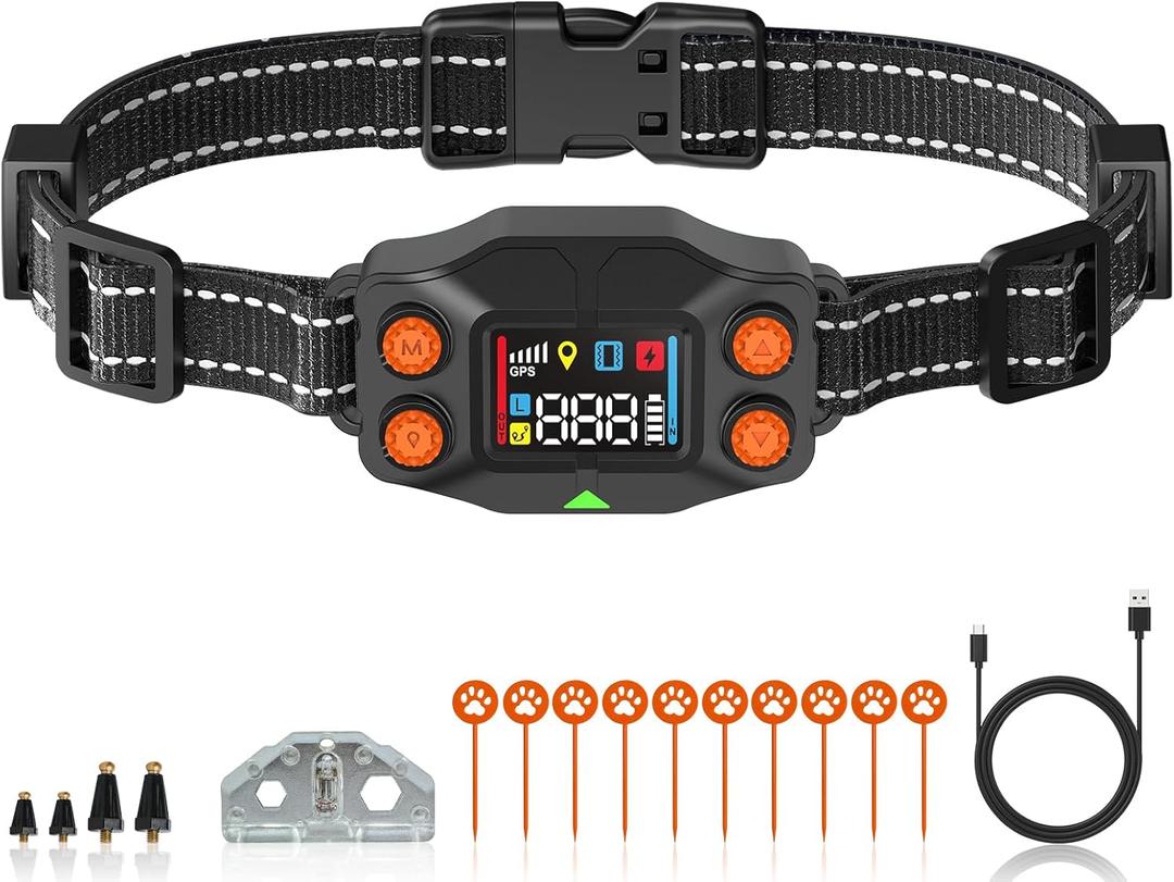GPS Wireless Dog Fence, GPS Dog Collar Fence System, Adjustable 25-999 Yards Range, IPX7 Waterproof, 5 Training Modes for Medium/Large Dogs Over 15 Lbs