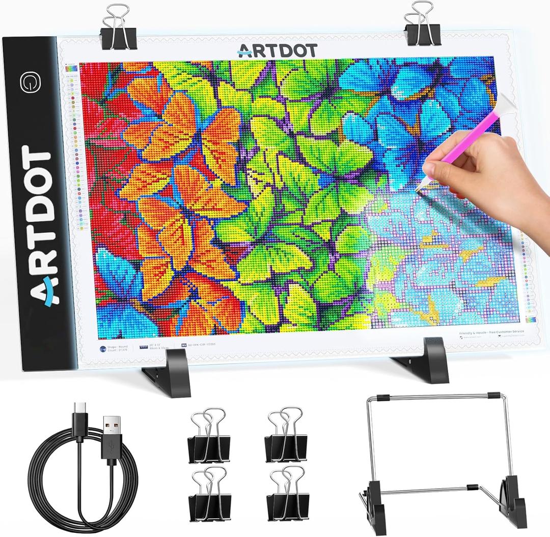 ARTDOT A4 LED Light Pad for Diamond Painting Kits for Adults, USB Powered Adjustable Brightness Diamond Art Light Board with Accessories