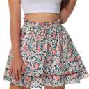 Kimmery Women's Boho Ruffle Skirt Floral Tiered Mini Skirts with Shorts Underneath (L)