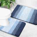 OLANLY Bathroom Rug Set 2 Piece, Soft Absorbent Microfiber Bath Mats and U-Shaped Contour Toilet Rug, Non-Slip, Machine Wash Dry, Plush Shaggy Bath Mats for Bathroom (24"x16"+24"x20", Navy)