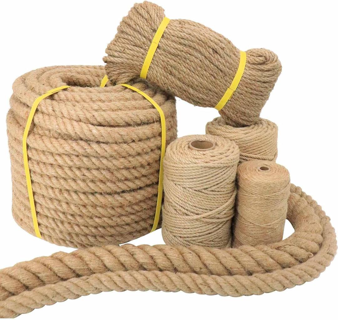 Natural Jute Rope Hemp Rope for Crafts,Decorating,Gardening, Bundling,Camping,Cat Scratching Post,Thick Hemp Rope 1/7 inch 1/4 inch 1/2 inch 5/8 inch 3/4 inch 1 inch 1-1/4 inch (1 1/4INx49FT)