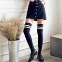 Thigh-High Socks | Womens Striped Cotton Thigh High Tube Sock | Over Knee Boot Socks (Black) 5-11, Black W White Stripes