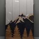 Framed Textured Wood Mountain Wall Art for Living Room, Large 3 Piece 3D Wood Farmhouse Artwork for Walls, Boho Landscape Mountain Forest Sun Wall Art Decor for Bedroom Office Hallway, 24x36 Inch (Neutral Blue White)