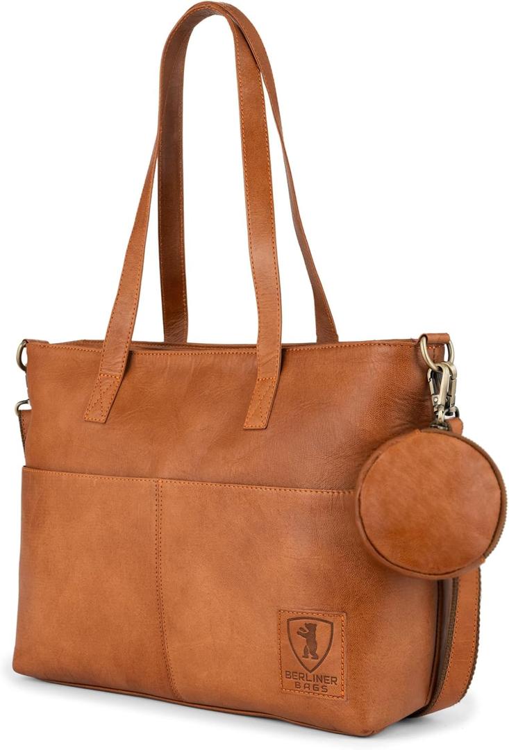 BERLINER BAGS Vintage Genuine Leather Handbag Julia, Large Tote Bags for Women, Computer Bag for Laptop, Work Bag - Brown | Work Bag, for Laptop, Large, Genuine Leather, Vintage, Computer Bag