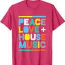 House Music T-Shirt: EDM DJ Shirt, Peace, Love & House Music T-Shirt 3XL Red Heather