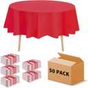 50 Pack Premium Disposable Plastic Tablecloth 84" Round Disposable Heavy Duty Table Cover for Party Birthday Wedding Christmas (Red, Round)