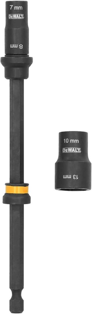 DEWALT FLEXTORQ Socket and Socket Extension, 4 in 1, 7mm & 8mm, 10mm & 13mm, with 6 inch Extension, Double Ended Nut Driver (DWADENDEXT-2MM), Black