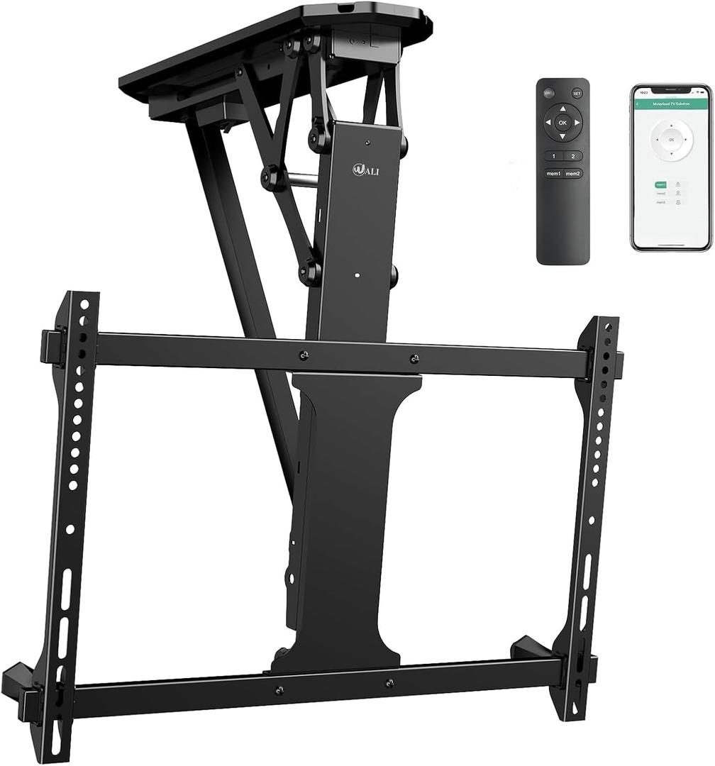 WALI Motorized Ceiling TV Mount with Remote, Electric Flip Down TV Bracket for 32 to 70 inch Flat and Curved Screen Up to 77 Lbs, Pitched Roof, Max Mounting Holes 600x400mm (FCM604), Black