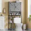 Over The Toilet Storage Cabinet, Farmhouse Storage Cabinet Over Toilet with Barn Doors & Toilet Paper Holder StandHome Space-Saving Toilet Rack, for Restroom/Laundry and Bathroom.(Wash Grey)
