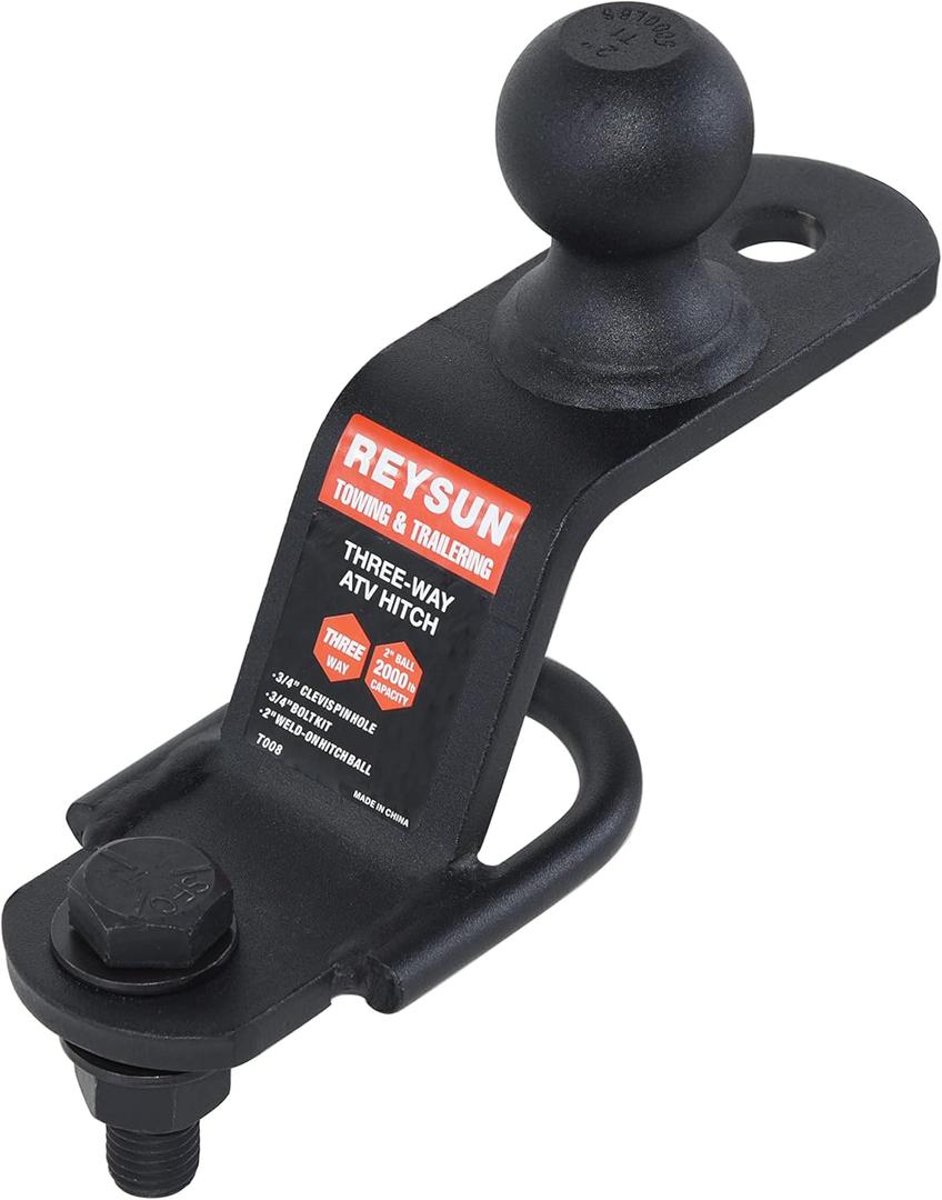3 in 1 ATV/UTV Trailer Hitch Adapter with 2 inch Trailer Ball, 3 Way ATV Attachment, Fastener Kit Included