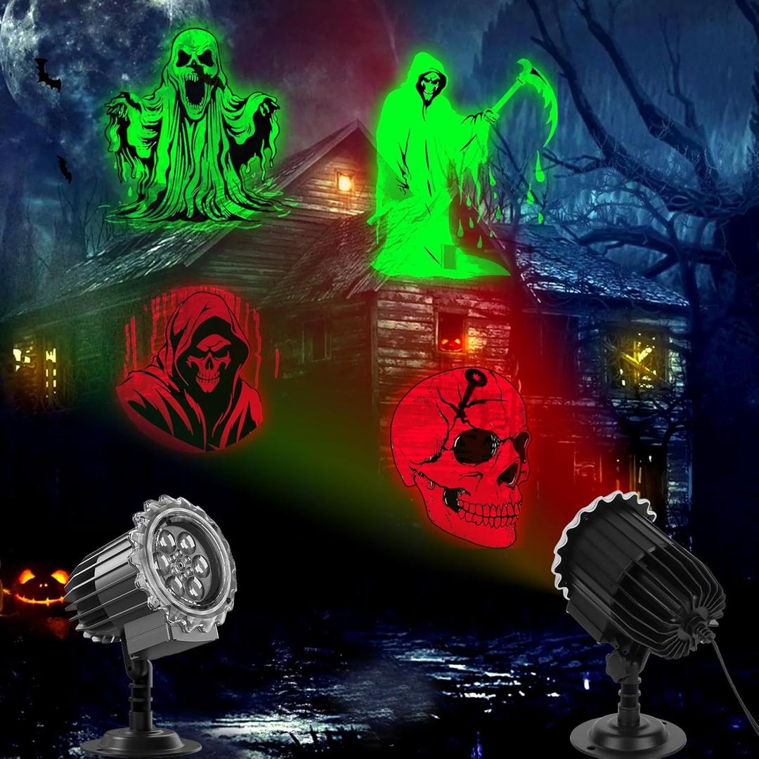 Halloween Projector Lights Outdoor, 3D Dynamic Ghost Projector Lights with 4 HD Patterns, Rotating Halloween Light, 2025 Upgraded Waterproof for Yard, Garden, Party, Halloween Decor