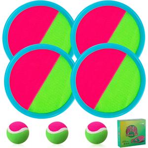 Beach Games, Outdoor Toys for Kids Ages 4-8, Toss and Catch Ball Set, with 4 Paddles 3 Balls, and 1 Storage Bag, Beach Toys Easter Gifts for Kids