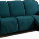 ULTICOR 8-Pieces Recliner Sofa Covers, Jacquared Stretch Couch Covers for 3 Cushion Reclining Sofa Slipcovers Thick Soft Washable (Style 2) (Deep Teal, 3 Seater Recliner Cover)