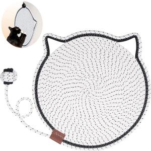 Cat Scratcher Mat, Natural Cotton Rope Cat Scratch Pad, 15.7'' Round Horizontal Floor Cat Scratching Pads for Indoor Cats, Cat Furniture Protector for Wall, Couch, Carpets, Sofas (White)