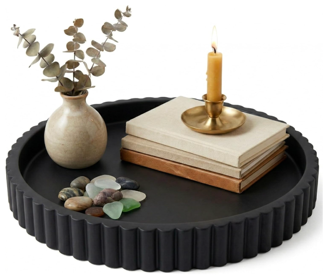 OAKOA Concrete Black Tray for Coffee Table  Round Black Decorative Tray for Table Decor  Bandejas Decorativas para La Sala  Coffee Table Centerpiece