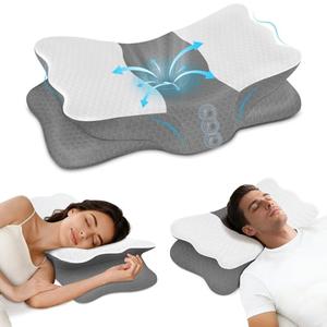 Cervical Neck Pillow for Neck Pain Relief - Memory Foam Ergonomic Neck Support Pillows for Sleeping with Cooling Pillowcase, Orthopedic Contour Pillow for Side, Back and Stomach Sleepers