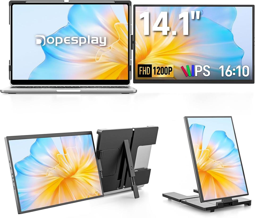 Dopesplay Laptop Screen Extender, 14" FHD 1200P IPS External Portable Monitor for Laptop, Plug & Play Dual Screen Monitor for 14"-17" Laptops, Compatible with Mac, Wins, Chrome, Android, Dex