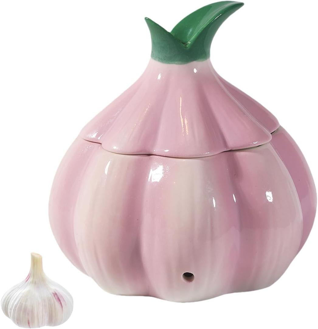 TOIVO Garlic Keeper for Counterwith Lid and Holes GarlicSaver,Garlic Holder Storage Container toKeep(purple)