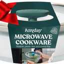 Anyday 4Cup Microwave Cookware & Glass Container with Glass Lid, PlasticFree Deep Food Storage | Stackable Airtight Steamer with Vented Lid for MicrowaveSafe Reheating, Steaming Vegetables & Rice