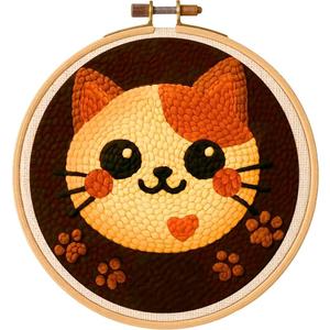 TEKWAVE Punch Needle Kit for Adults Beginners Cat Face Design, Step-by-Step Video Pre-Printed Pattern and Written Instructions, DIY Embroidery Set with Yarn, Fabric, Hoop for Home Decor Crafts