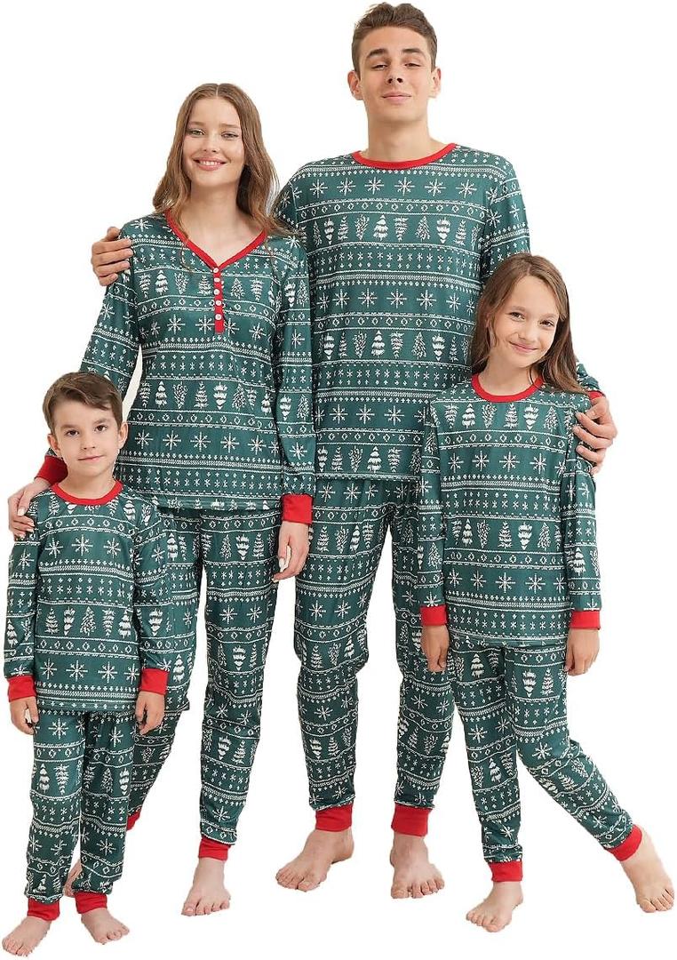 Family Matching Christmas Pajamas Set, Cute Elk Sleepwear for Boys Girls Dad Mum (Green, S)