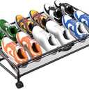 KOSIWU Under Bed Shoes Storage, 2 Pack Rolling Under-bed Storage Containers with Wheels, Under Bed Shoe Organizer Breathable Mesh Fabric with Metal Frame Black