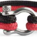 Mens Rope Bracelet - Stainless Steel Silver Shackle, Extremely Durable and Scratch Resistant Waterproof Paracord, Handmade, Nautical Wristband for Men (BlackRed)