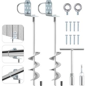 Swing Set Anchors 20" Heavy Duty Ground Anchors Screw in with L-Brackets & Drill Adapter, Fully Welded Spiral Earth Anchor for Storage Sheds, Trampoline, Fence, Carports