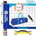 Portable Professional Volleyball Net with Aluminum Poles for Outdoor Backyard Heavy Duty Set Easy Tensioning System, Adjustable Height, Scoring, 32 ft Regulation (Blue)