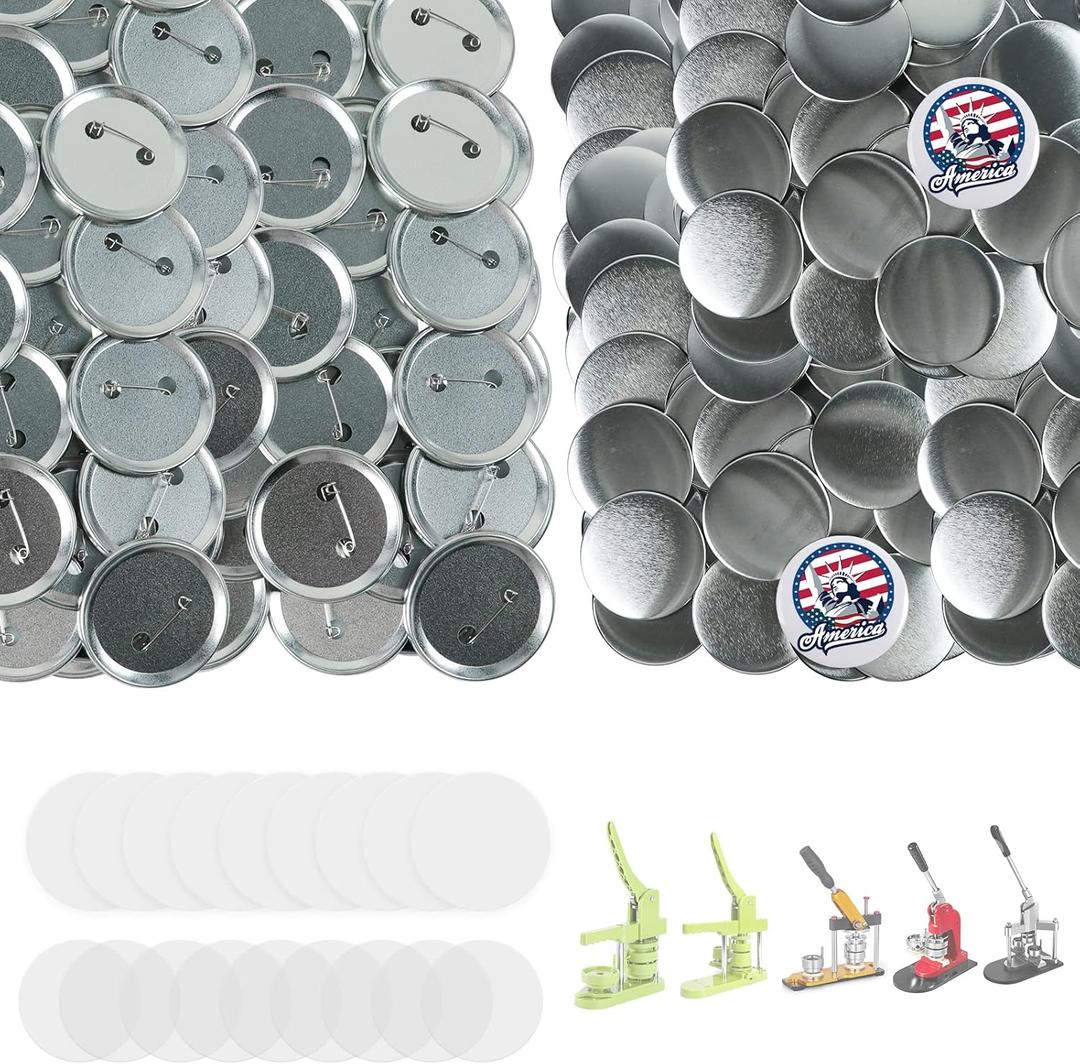 200 Sets Button Maker Supplies, 58mm / 2.28 inch Button Supplies Buttons Parts, (Approx. 2.25 inch) Metal Blank Badge Parts with Blank Paper for Buttons Maker Machine Pin Maker Press