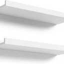storenization White Floating Shelves for Wall, Picture Ledge Shelf with Lip Set of 2, 24 inch Long Floating Book Shelves for Bedroom Living Room Bathroom Kitchen
