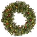 National Tree Company 30 in Pre-Lit Crestwood Spruce Artificial Christmas Wreath, Christmas Decoration with Glitter, Pinecones, Red Berries, 70 Clear LED Lights, 200 Tips, Timer, Green