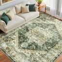6x9 Area Rugs Washable Rug: Lagre Soft Living Room Rug Anti-Skid Indoor Floor Thin Carpet Vintage Stain Resistant Carpets for Bedroom Dining Room Farmhouse Nursery Office Green