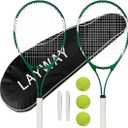 Tennis Rackets 2 Players Recreational for Beginners,Pre-Strung 27 Inch Light Adult Racquet Set for Women Men with Tennis Balls,Overgrips and Carry Bag (Green)