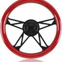 QYMOPAY 14 Inch Wooden Racing Steering Wheel, Universal Six Hole Bolt Steering Wheel with Horn Buttons 4 Spoke for Rally/Motorsport/Car Simulator Driving (Red)
