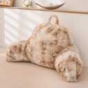 A Nice Night Faux Fur Reading Pillow Bed Wedge Large Adult Children Backrest with Arms Back Support for Sitting Up in Bed/Couch for Bedrest, Tie Dyed Khaki