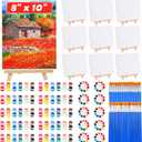 10-Pack 8x10 Inch Canvas and Easel Set, Art Canvas Bulk with Easel Stands, 12 Colors Mini Acrylic Paint Set, Small Paint Brushes, Paint Trays, Sip and Paint Kit for Adults, Couples Paint Party Supplies