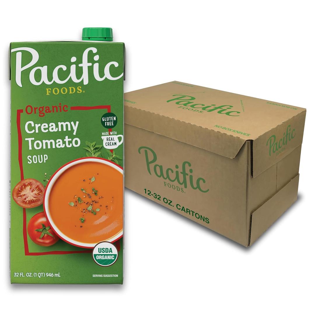 Pacific Foods Organic Creamy Tomato Soup, 32 oz Carton (Pack of 12) (EXP 08/03/26)