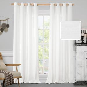 LAMIT White Linen Curtains 90 Inch Long 2 Panels Set for Bedroom Living Room, Grommet Thick Linen Textured Sheer Curtains Light Filtering Privacy Curtains for French Door, 52 x 90 Inch