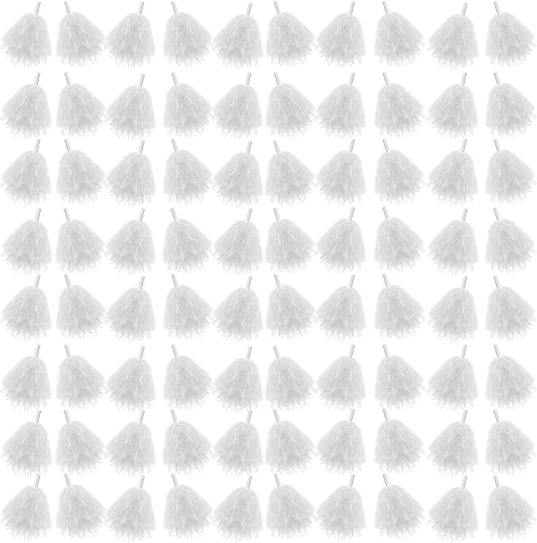 Meooeck 80 Pcs Cheerleading Pom Poms Sports Dance Spirit Cheer Pompoms with Handles Plastic Cheerleader Stuff for End of Year Grduation Party Sport Game Gymnastics Team Dance Club (White)