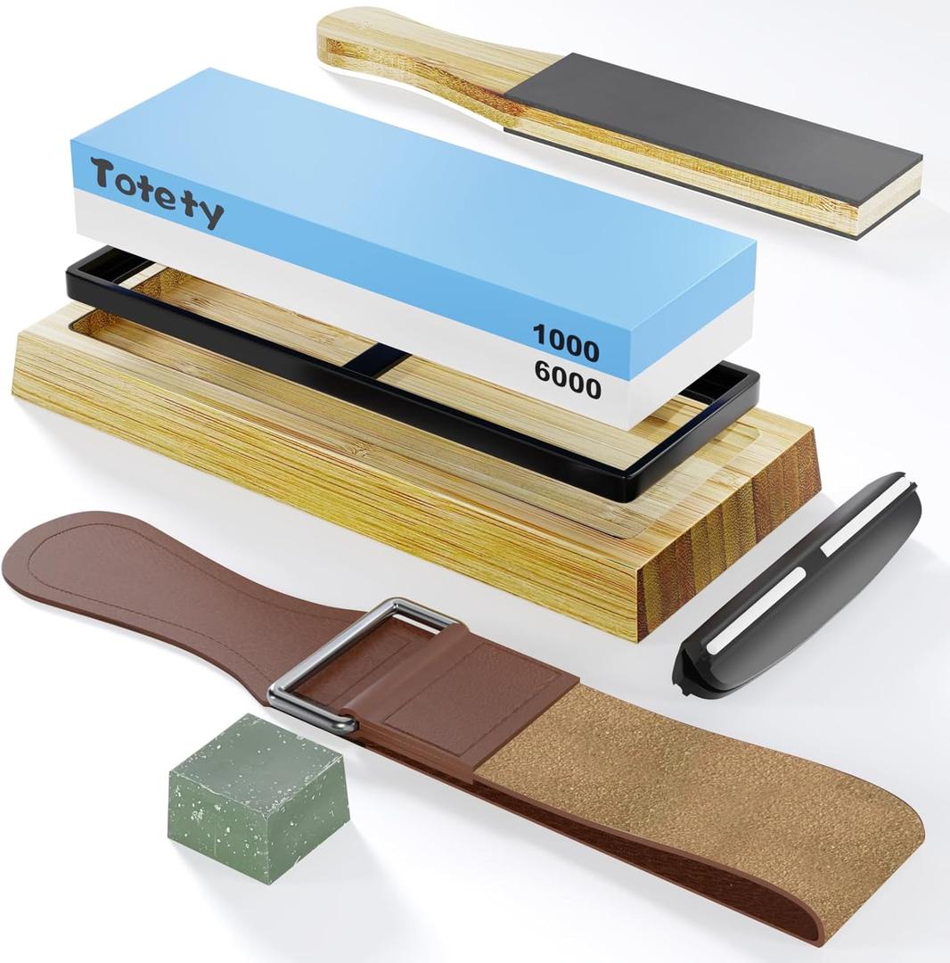 Sharpening Stone - Ideal Whetstone & Tumbler Knife Sharpener - Leather Strop Kit with Sharpening - Gifts for Men who Have Everything